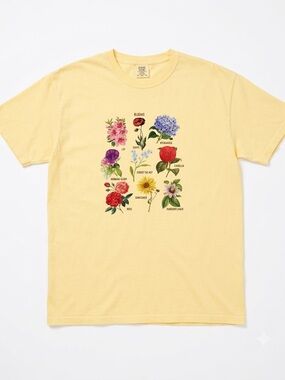 NWOT Comfort Colors Unisex Cotton Yellow Floral Blooms Short Sleeve Tee